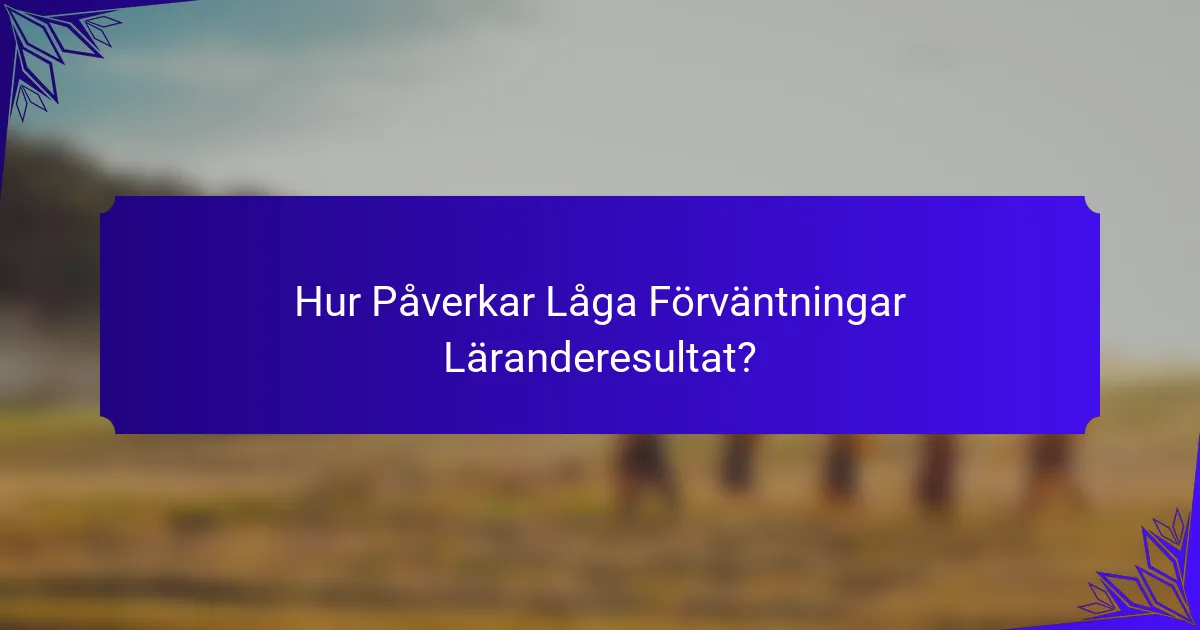 Hur Påverkar Låga Förväntningar Läranderesultat?